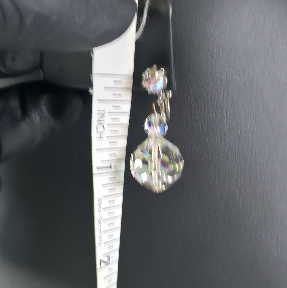 Laguna Vintage Aurora Borealis Pendant Earrings Clip On Signed AB Crystal Dangle